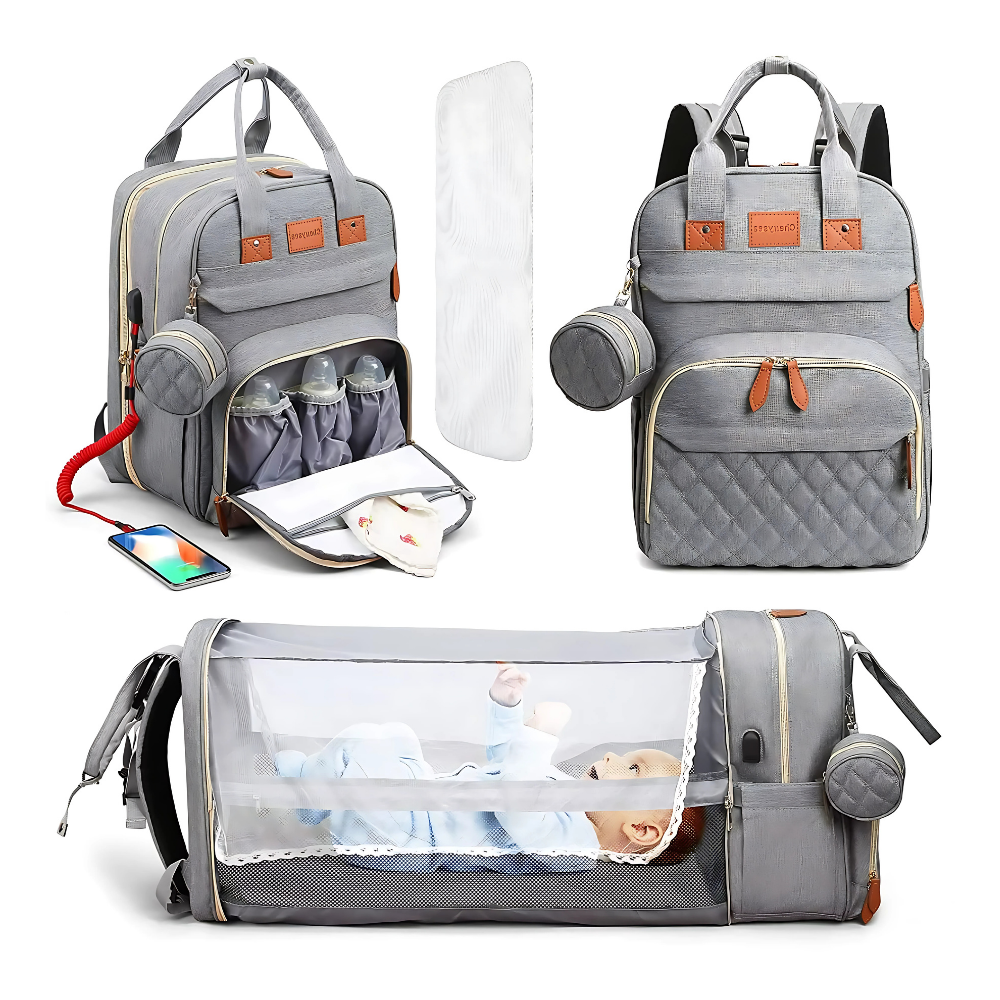 3-in-1 Wickelrucksack mit faltbarem Babybett – Für maximale Flexibilität unterwegs