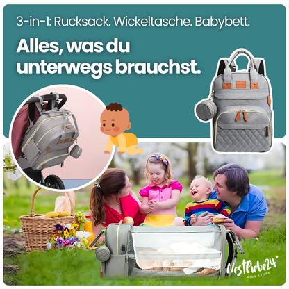 3-in-1 Wickelrucksack mit faltbarem Babybett – Für maximale Flexibilität unterwegs