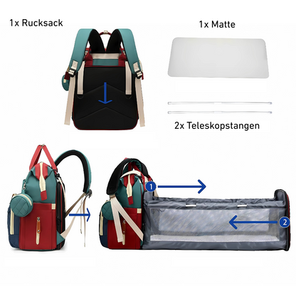 3-in-1 Wickelrucksack mit faltbarem Babybett – Für maximale Flexibilität unterwegs