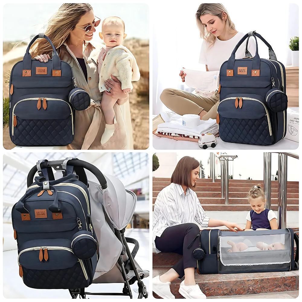 3-in-1 Wickelrucksack mit faltbarem Babybett – Für maximale Flexibilität unterwegs