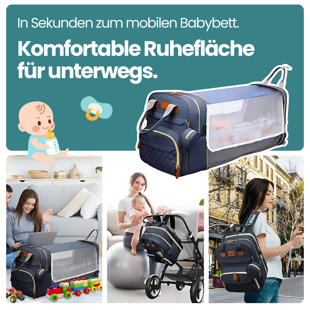 3-in-1 Wickelrucksack mit faltbarem Babybett – Für maximale Flexibilität unterwegs
