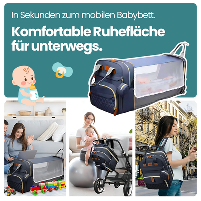 3-in-1 Wickelrucksack mit faltbarem Babybett – Für maximale Flexibilität unterwegs