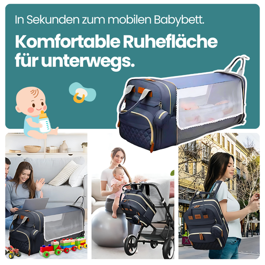 3-in-1 Wickelrucksack mit faltbarem Babybett – Für maximale Flexibilität unterwegs