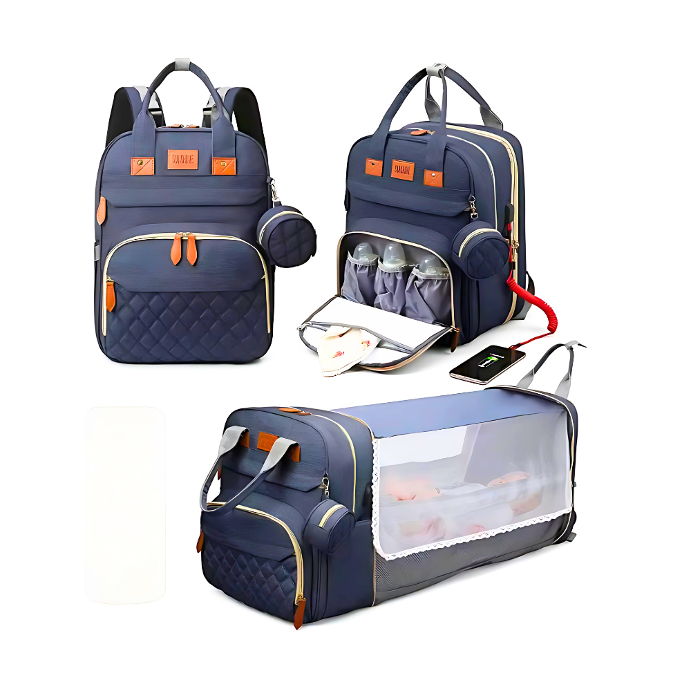 3-in-1 Wickelrucksack mit faltbarem Babybett – Für maximale Flexibilität unterwegs