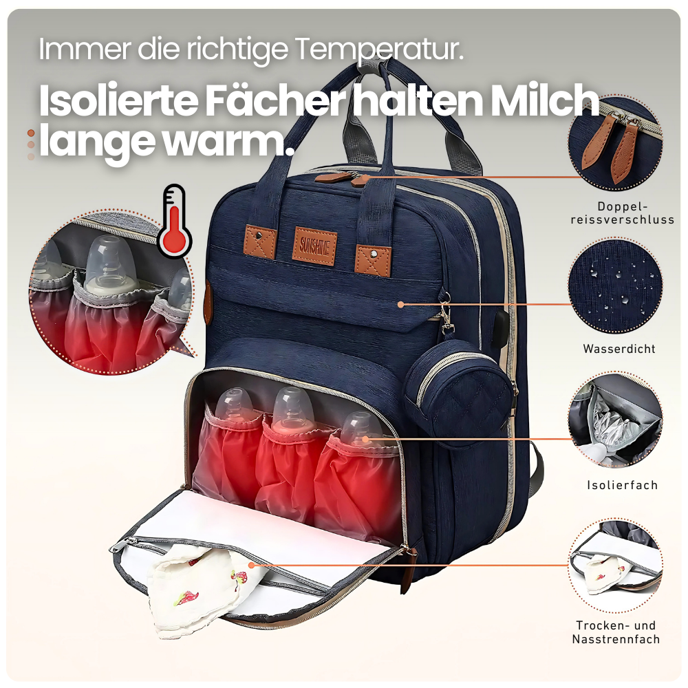3-in-1 Wickelrucksack mit faltbarem Babybett – Für maximale Flexibilität unterwegs