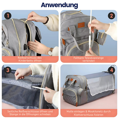 3-in-1 Wickelrucksack mit faltbarem Babybett – Für maximale Flexibilität unterwegs