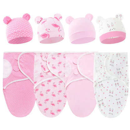 2 teiliges Set- Baby Wickeltuch mit passender Mütze