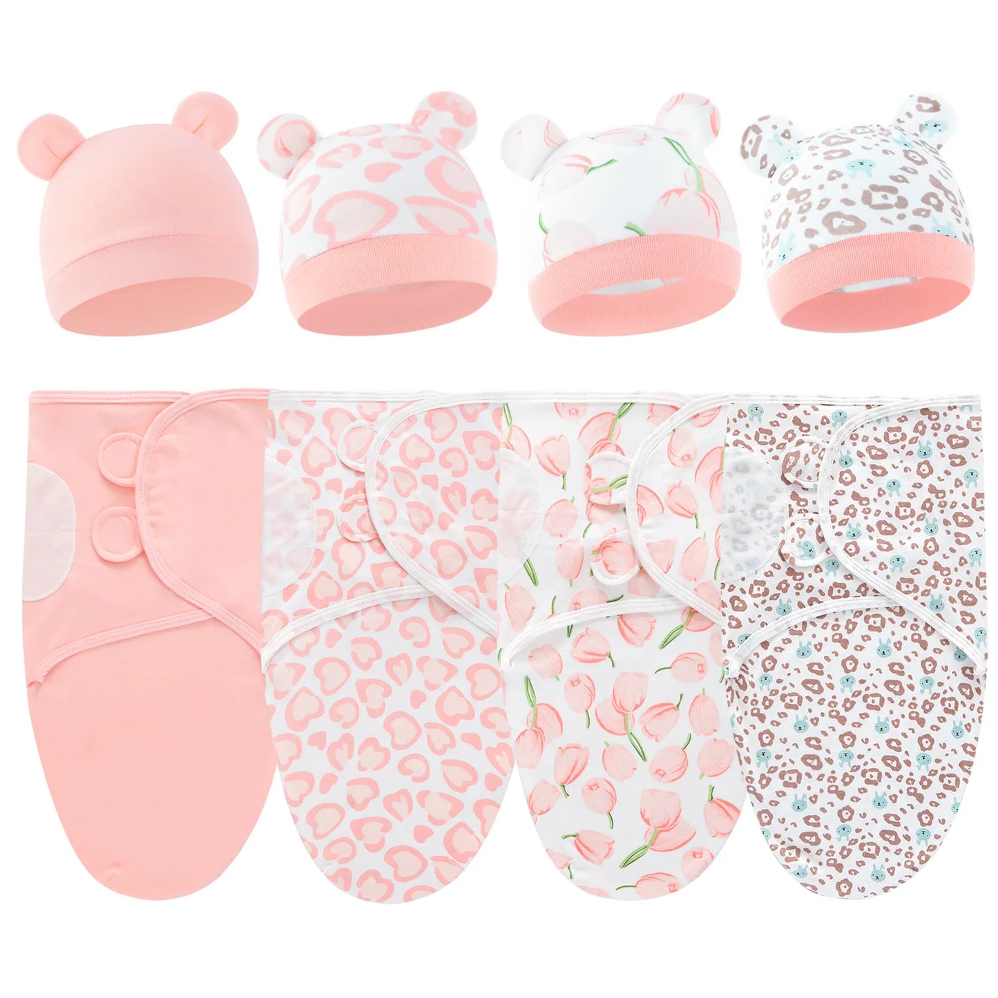 2 teiliges Set- Baby Wickeltuch mit passender Mütze