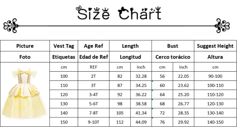 Mädchen Prinzessin-Kostüm; Aurora, Rapunzel, Sofia, Cinderella, Belle