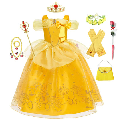 Mädchen Prinzessin-Kostüm; Aurora, Rapunzel, Sofia, Cinderella, Belle