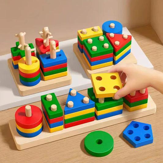 Montessori Holz Puzzle- Lernspielzeug zum geometrische Formen lernen