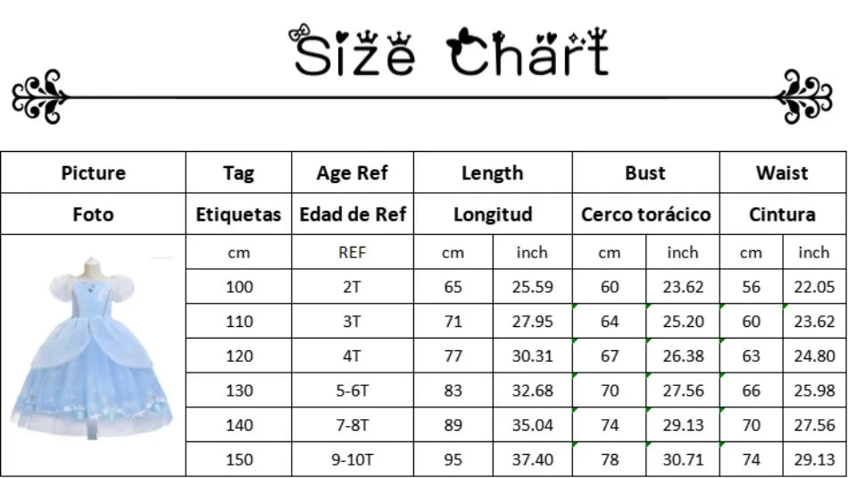 Mädchen Prinzessin-Kostüm; Aurora, Rapunzel, Sofia, Cinderella, Belle