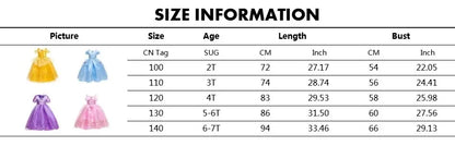Mädchen Prinzessin-Kostüm; Aurora, Rapunzel, Sofia, Cinderella, Belle