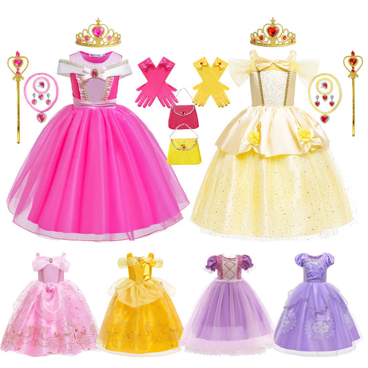 Mädchen Prinzessin-Kostüm; Aurora, Rapunzel, Sofia, Cinderella, Belle