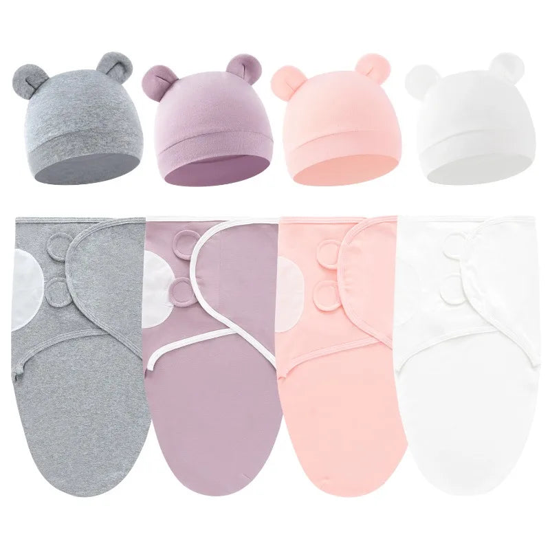 2 teiliges Set- Baby Wickeltuch mit passender Mütze