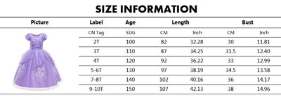 Mädchen Prinzessin-Kostüm; Aurora, Rapunzel, Sofia, Cinderella, Belle