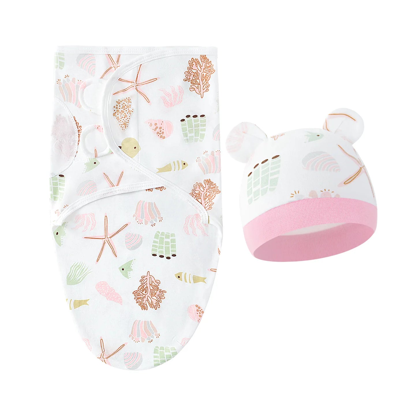 2 teiliges Set- Baby Wickeltuch mit passender Mütze