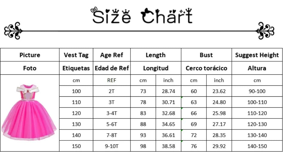 Mädchen Prinzessin-Kostüm; Aurora, Rapunzel, Sofia, Cinderella, Belle