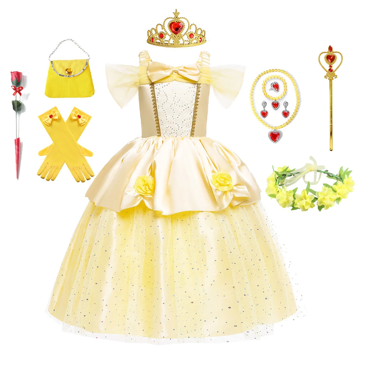 Mädchen Prinzessin-Kostüm; Aurora, Rapunzel, Sofia, Cinderella, Belle