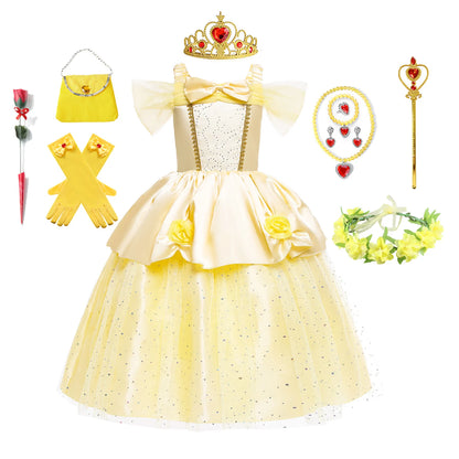 Mädchen Prinzessin-Kostüm; Aurora, Rapunzel, Sofia, Cinderella, Belle
