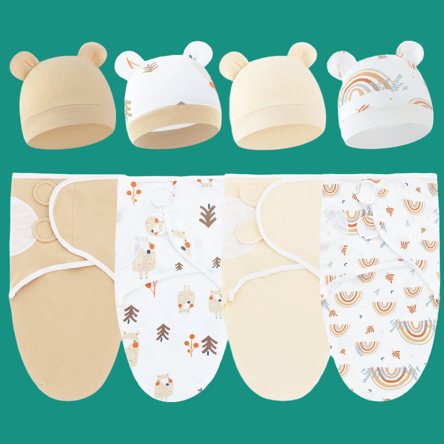 2 teiliges Set- Baby Wickeltuch mit passender Mütze