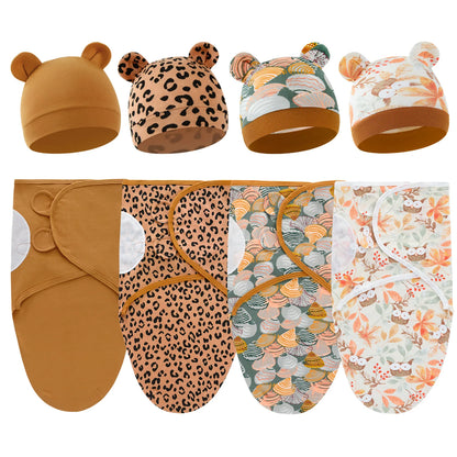 2 teiliges Set- Baby Wickeltuch mit passender Mütze